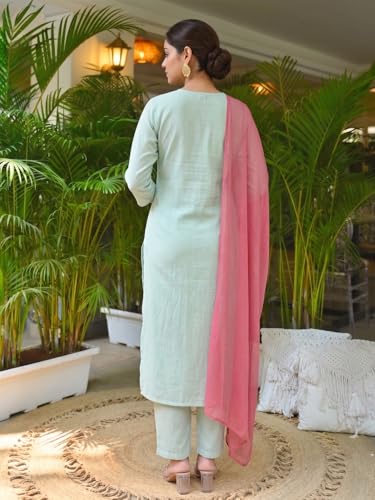 Image of ANNI Designer Kurta Sets for Women Viscose Embroidered | Kurti Set for Woman | Kurta Pant Dupatta Set | 3 Piece Set Women | Straight Kurti | V Neck Full Sleeve Suit Set Stylish Ethnic Outfit Clothing