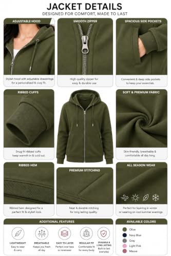 Image of ADBUCKS Women's Cotton Winter Jacket Sweatshirts Casual Drawstring Clothes Zip Up Hoodie With Front Pocket Ii Womens Hoodies Ii Womens Jacket Ii Winter Sweater Hoodie For Women & Girls