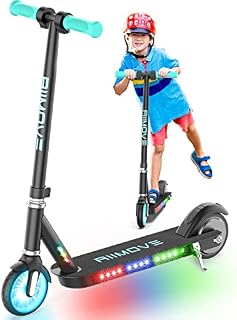 ALLMOVE 150W Electric Scooter for Kids Ages 6-8-12, Double Brakes, Kids Electric Scooter with Flash Wheel & Colorful Light, 12 km/h, Visible Battery Level, Boys Girls Electric Scooter The Best Gift