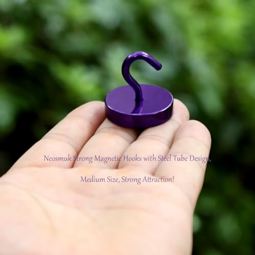 Image of Neosmuk Magnetic Hooks Steel Tube Design for Cruise,100lb+ Purple,10 Pack | Cruise Ship Essentials,Heavy Duty Magnett Hooks for Cabins, Refrigerator, Grill, Hanging, and Travel Extra Strong Must-Haves