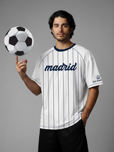 Image of crazymonk Madrid Oversized T-Shirt - White & Navy