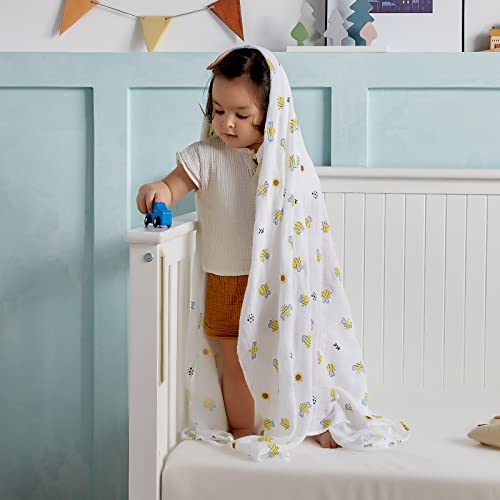 Image of DaysU Muslin Swaddle Blankets for Newborn Babies, Breathable Bamboo Rayon & Cotton Baby Muslin Blankets for Boys Girls Unisex with Gift Box, Large 47 inchx47 inch, 3-Pack, Bluish Violet & Yellow Bee /Dot /Wave