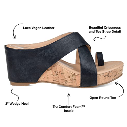 Journee Collection Womens Rayna Wedge Sandals Criss Cross Straps With Open Toe And Tru Comfort Foam Insole, Navy, 8 #TOP2