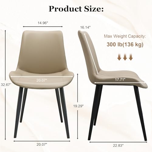 Image of Modern Dining Chairs Set of 2, PU Leather Dining Room Chairs, Upholstered Kitchen Chairs with Ergonomic Backrest & Sturdy Metal Legs, Perfect for Dining Room, Living Room, Khaki