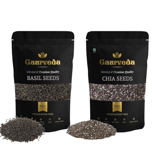 Image of GAURVEDA Chia Seeds & Basil Seeds - For Weight management 2 in 1 Pack (500 Grams, Basil Seeds + Chia Seeds)