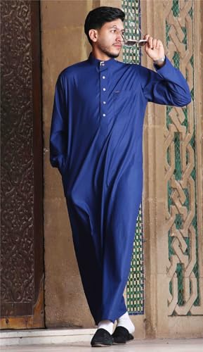 Thobe bata islámica para hombre ropa musulmana jubba emirati azul marino 2