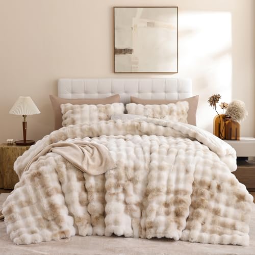 YIKUSH Fluffy Comforter Set Queen Size - Soft & Fuzzy Faux