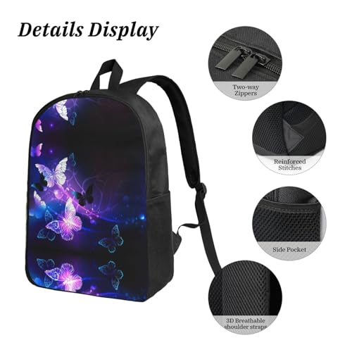 Mochila de mariposas nocturnas 3 en 1 con fiambrera y estuche escolar negro de 17 pulgadas 5