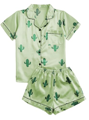 Image of Remidoo Women's Silk Satin Pajama Set Striped Button Up Pjs Short Sleeve Loungewear