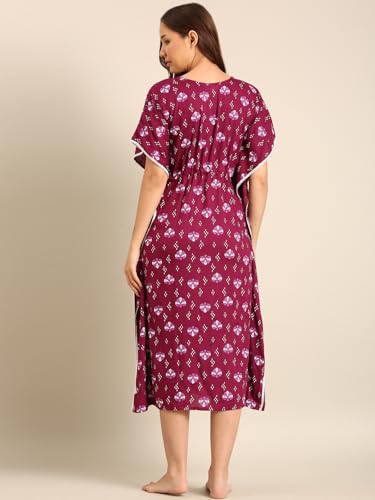 Image of Rupa Jon Aishwarya Women Full Length Printed Kaftan Nighty in Premium Cotton Blend Fabric, Night Dress, Maxi Nighty for Comfortable Everyday Wear
