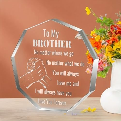 Image of DIGI ARTS Seasonal Decoration, Collectible Figurines inchto My Brother inch Clasped Hands Quote Acrylic Decorative Plaque & Typography, Durable Acrylic Ornament, Home Shelf & Tabletop Decor, Heartfelt Birthday