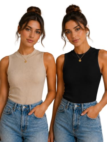 Image of Toochki Tops for Women Crop Top for Women's Tank Activewear Tee Casual Sports Cotton High Neck Camisole Pack of Two (2)