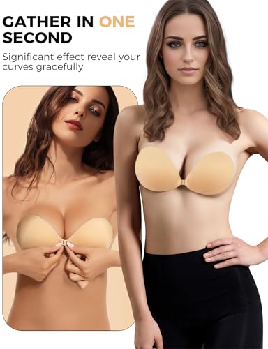 candyfouse Sticky Strapless Bra, Reusable Push Up Bra, Adhesive Bras for Women,Invisible Backless Bras with Nipple Covers Nude2