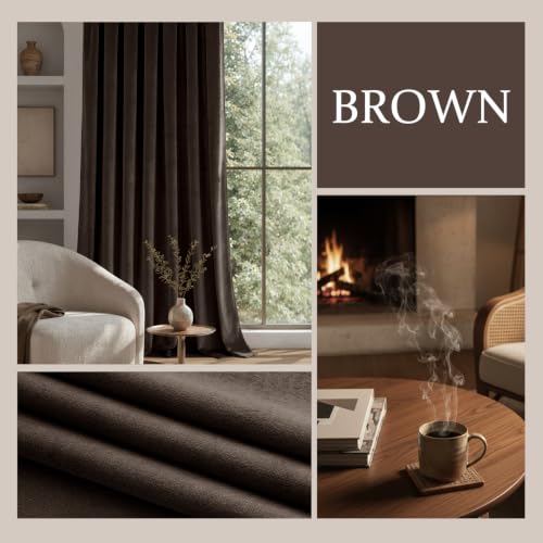 Image of MIULEE Brown Blackout Velvet Curtains Drapes 90 Inch Long 52 inchx90 inch Bedroom | Luxurious Bedroom Living Room Decor, Room Darkening, Thermal Insulated, Rod Pocket Design, Super Soft Fabric