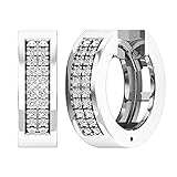 Dazzlingrock Collection Round White Diamond Men & Women (Unisex) Double Row Mini Huggies Hoop Earrings (0.12 Ctw, Color I-J, Clarity I2-I3) in 925 Sterling Silver