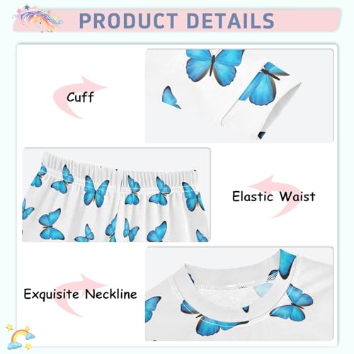 Blue Butterflies White Fall Outfit Baby 18M Footless Tee and Pant 2-piece Set4