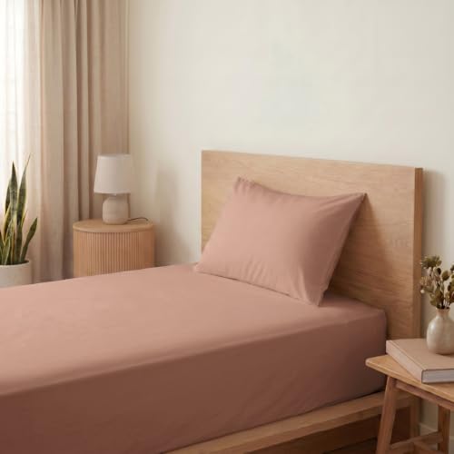 Image of Blue Dahlia 100% Cotton, Single Bedsheet (60 inch x 90 inch) +1 Pillow Cover, Percale Weave, 200TC Solid Premium Bedsheet, Colour: Peach