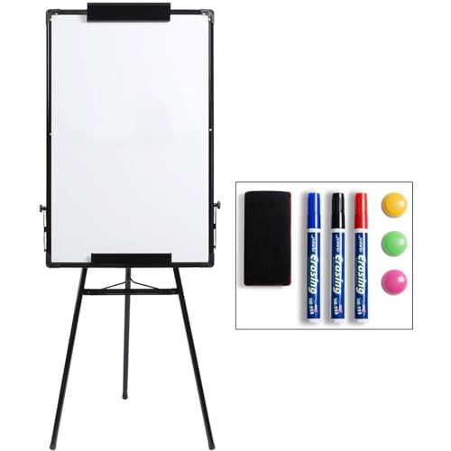 DOEWORKS Flipchart Ständer Whiteboard Stativ 90 x 60cm, Trocken Abwischbare Magnetische Whiteboard Staffelei, Höhenverstellbares und Faltbares Whiteboards für Zuhause Schule Büro, Schwarz