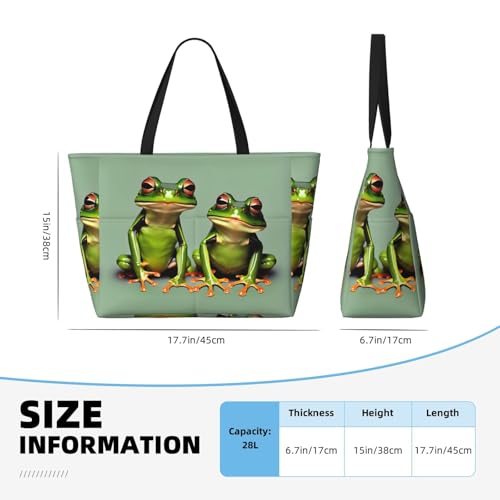 Funny Green Frogs 1 Large Beach Tote Bag Women Beach Tote Bag For Pool Gym Grocery Travel With Multiple Pocket4