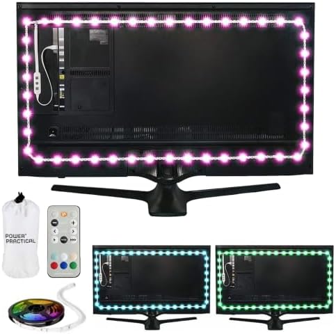 Power Practical LED Lights for TV in Living Room or Bedroom, Luminoodle Backlight, USB Powered Strips w/Remote for 15 Ambient Color Bias Lighting Options & 10 Brightness Modes, Size (30"-40" TV)