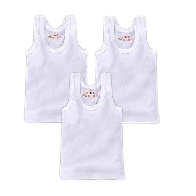 Image of KIKE Born Baby Pure Cotton Printed Regular Fit Sando Innerwear Baniyan Kids Vest Infants Sleeveless Undershirts for Cute Boys Girls Pack of 6 (0-3 Months, Plain White Vest)