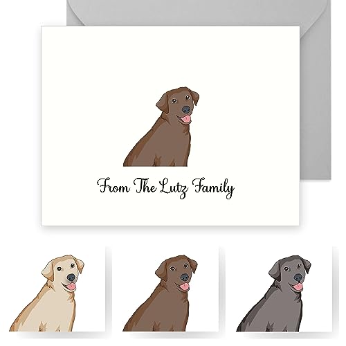 Custom Black Lab Stationery with Different Breeds of Labradors (Set of 10 A2 Cards), Customized Notecards with Your Name and Favorite Cat Breed (White Envelopes, Black/Dark Silver Lab)
