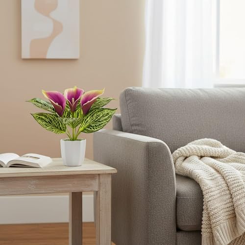 Image of fancymart Artificial Calla Lily Plant with Pot - 30 cm Height Decorative Flower Leaves (Pack of 1) | Realistic Faux Plant for Home & Office Decor | Table, Shelf & Desk Decoration