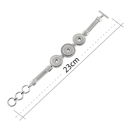 Snap Jewelry Silver Plated Triple Toggle Strand Bracelet Length 7.5-8.5" Fits 18-20Mm Standard Ginger Style Charms My Prime Gifts #TOP7