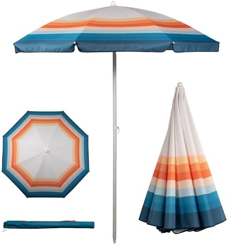 PICNIC TIME Outdoor Canopy Sunshade Beach Umbrella 5.5' - Small Patio Umbrella - Beach Chair Umbrella, (Phoenix Stripe)