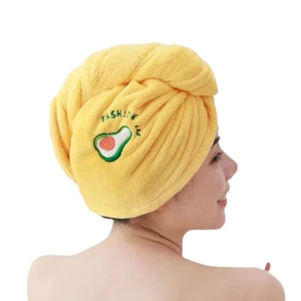 Ehoter Women's Yellow Dry Hair Cap Absorbent Shower Cap Wrap Wet Hair Quick-Drying Embroidery Towel Headscarf Thickened Adult Stable Long Hair Wipe Head After Washing Hair Hand (Yellow)