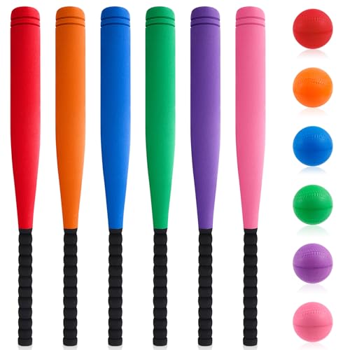 Seenelling 6 Set 29 Foam Baseball Bat Set Including 6 Bats and 6 Baseball PE Equipment for Elementary School Foam Bat for Safety Play