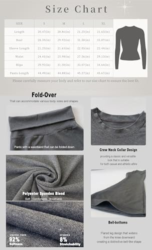 YETOWA Women's 2 Piece Lounge Set Long Sleeve Crop Top and High Waisted Flare Pants Soft Knit Loungewear Outfit Dark Grey