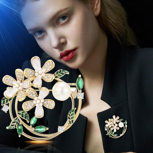 Image of Flower Brooch Pin Rhinestones Pearl Flower Brooches Floral Pin Jewelry for Women Girls