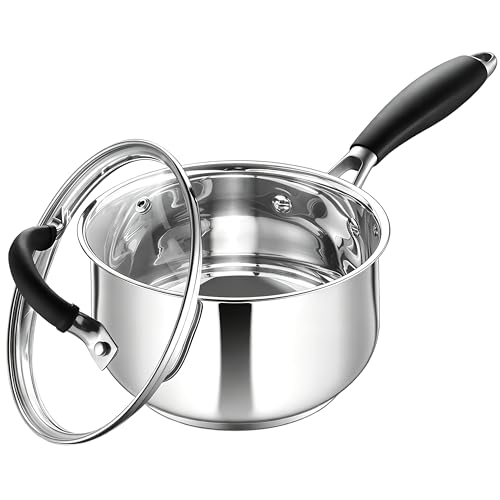 HaWare 1 Quart Saucepan, Stainless Steel Small Sauce Pot with Lid, Tri-Ply Bottom Sauce Pot for Home Kitchen, Induction Compatible, Dishwasher Safe