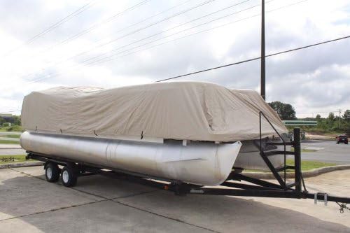 Vortex Direct Tan/Beige 16' Ultra Pontoon/Deck Boat Cover, Has Elastic and Straps, Fits 14' to 15' to 16' Long Deck Area, Up to 102" Beam