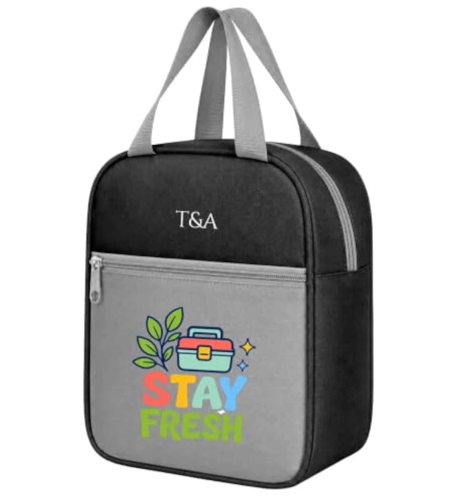 Classic Reusable Lunch Bag with Zipper Closure and Front Pocket