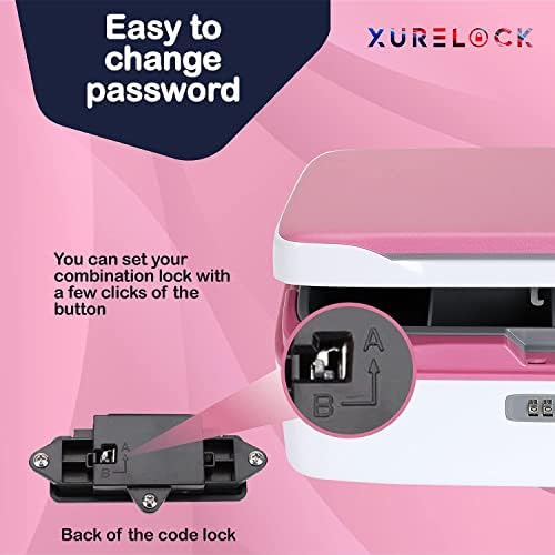 Xurelock Lockable plastic storage box - with combination lock and organiser tray - used as jewellery box , money box , pill organiser, sewing box, fridge storage or key safe - (Lilac)