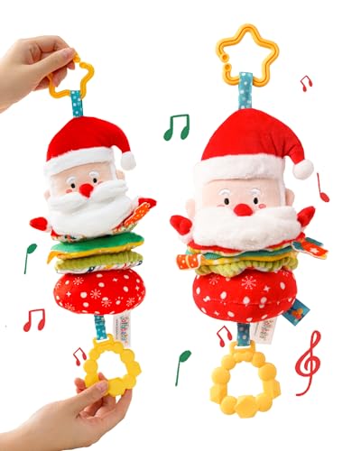 Jollybaby Car Seat Stroller Crib Hanging Toy for Baby 6-12-18-36 Months, My Baby First Christmas Santa Claus Musical Pull String Toys, Tummy Time Infants/Newborns Easter Gifts for Boy and Girl