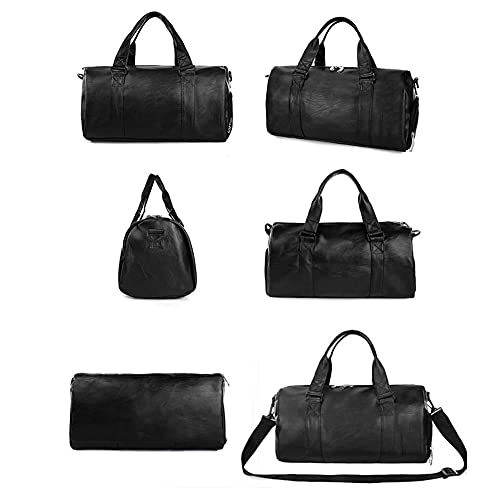 Unisex Travel Bag Waterproof Duffel Bag,Unisex Large Capacity Travel Duffle Faux Leather Gym Fitness Tote Shoulder Bag Black S2