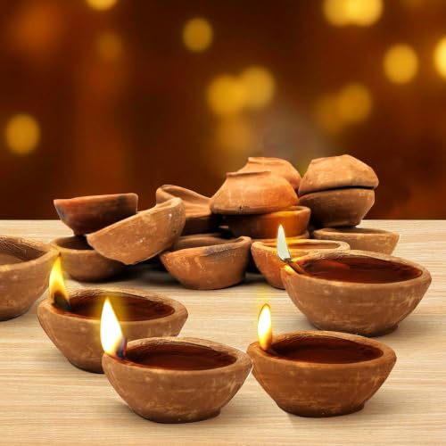 Image of Pure Source India Natural Clay Traditional Diwali Ke Diye | Earthen Clay Diya | Mitti Ka Diva | Diyas for Pooja (30pcs)