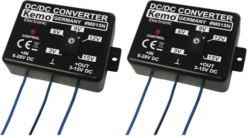 Kemo M015N justierbarer Spannungswandler. Eingangsspannung 6-28 V/DC - einstellbare Ausgangsspannung 3-15V stabilisiert & kurzschlussfest. Max. Ausgangsstrom 1,5 A (Packung mit 2)
