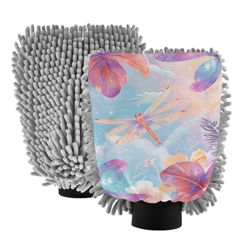 IOACIY Absorbent Microfiber Car Wash Drying Mitts, 2 Pack, Scratch-Free & Lint-Free, Rich Foam, Highly Absorbent, Double Sided, Wash Mitt Perfect for Car Washing, L, Dragonfly (7)