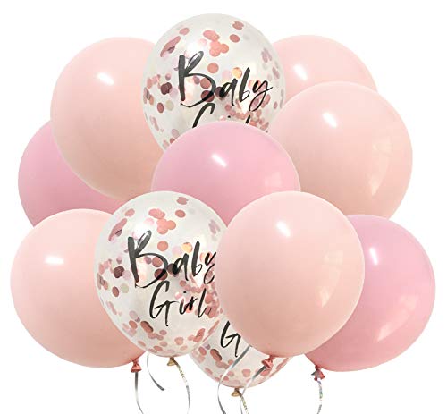 12inch Blush Pink Balloons and Rose Gold Confetti Balloons for Baby Shower Birthday