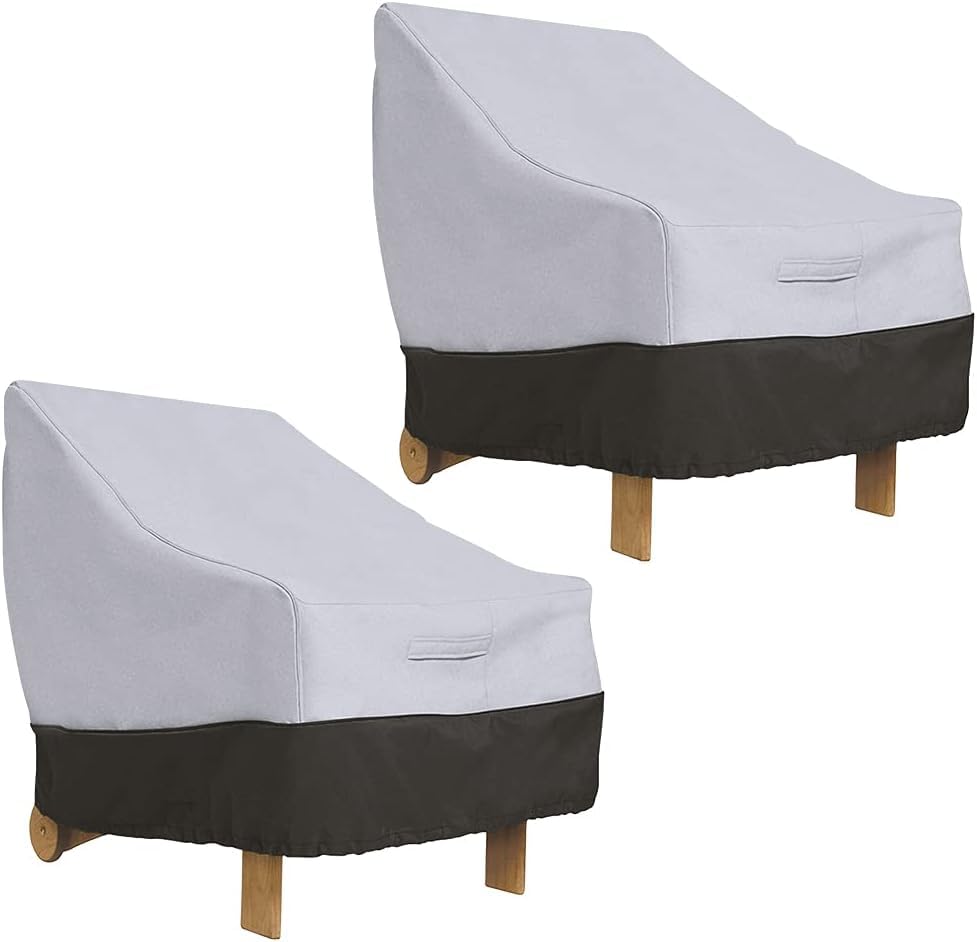 2 Piezas Fundas Sillas de Jardin Apilables Funda para Sillón de Jardin Impermeable Oxford Funda para Sillas de Terraza Exterior Anti-Viento UV Resistente a Rasgado (Gris-85x80x91.5cm)