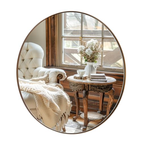 ANDY STAR Bronze Round Mirror 36 inch, Oil Rubbed Bronze Round Mirror in Metal Frame, Anti-Rust Large Bronze Vanity Mirror, HD Reflection, Wall-Mounted