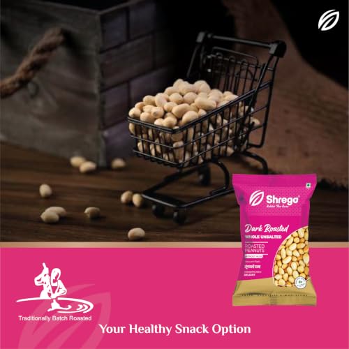 Image of Shrego Dark Roasted Whole Peanuts Unsalted 180g | Vacuum Packed | Ready-to-Use Roasted Peanuts | No Added Salt | Crunchy Protein Snack
