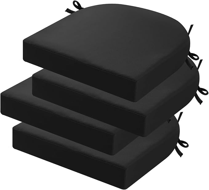 Image of D-8 Outdoor Chair Cushions (Set of 4) for Furniture Chair Cushions Set Waterproof Round Corner Outdoor Seat Cushions (Black) (Cushion Thinkness 5 cm)