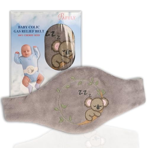 Image of Pafuly Baby Colic Gas and Upset Stomach Relief for Newborns-100% Cherry Seed-Heated Tummy Wrap-Colic Baby Swaddling Belt for Natural Relief–Soothing and Calming (Gray)