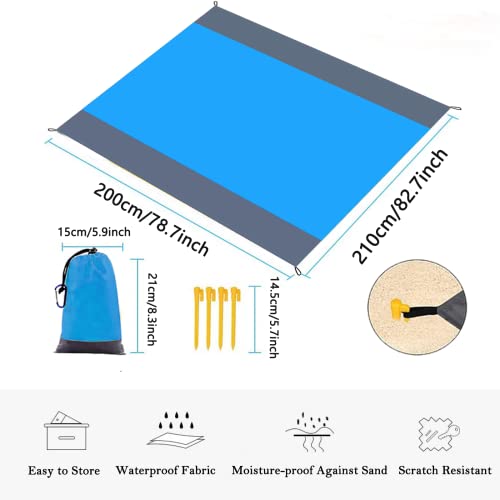 Huixinue Coperta da Spiaggia Coperta Picnic 200x210 cm Telo pic nic impermeabile Ultraleggera Coperta da Picnic per la spiaggia,il campeggio,l'escursionismo-Portatile senza sabbia. (Blu)