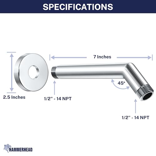 HammerHead Showers® Solid Metal 7 Inch Shower Arm and Flange with Set Screw, Chrome | Wall Elbow Pipe and Cover Plate | Universal Replacement Part for Showerheads